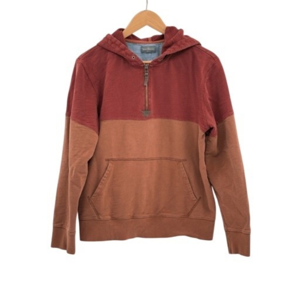 L.L. Bean Signature 1/4 Zip Hoodie Men Medium Colorblock Red Orange Slim Fit‎